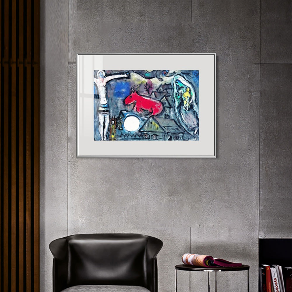 INVIN ART Mental Framed Canvas Giclee Print Art Moon 2 by Marc Chagall Wall Art Living Room Home Office Decorations