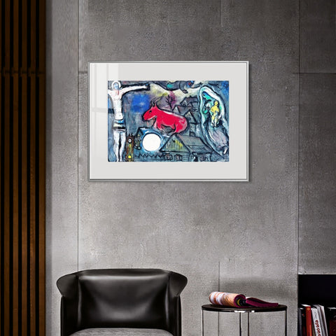 INVIN ART Mental Framed Canvas Giclee Print Art Moon 2 by Marc Chagall Wall Art Living Room Home Office Decorations