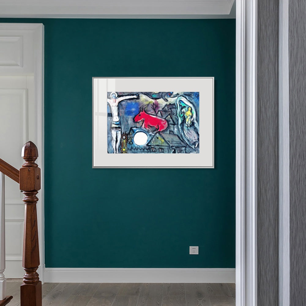 INVIN ART Mental Framed Canvas Giclee Print Art Moon 2 by Marc Chagall Wall Art Living Room Home Office Decorations