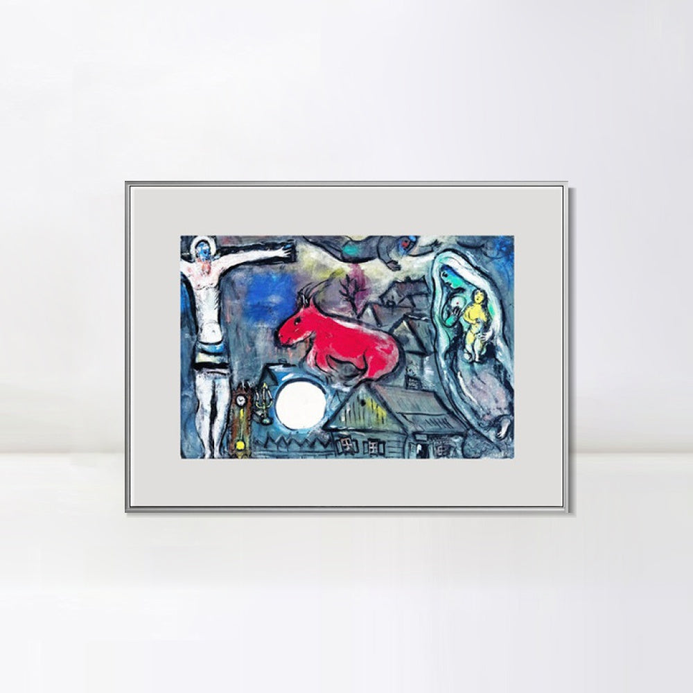 INVIN ART Mental Framed Canvas Giclee Print Art Moon 2 by Marc Chagall Wall Art Living Room Home Office Decorations