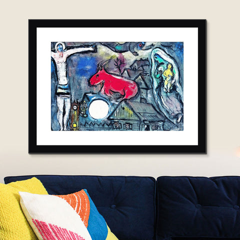 INVIN ART Framed Canvas Giclee Print Art Moon#2 by Marc Chagall Wall Art Living Room Home Office Decorations