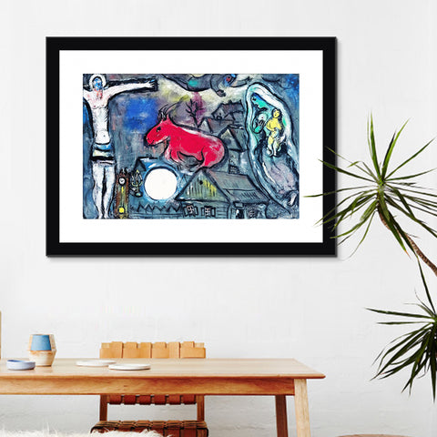 INVIN ART Framed Canvas Giclee Print Art Moon#2 by Marc Chagall Wall Art Living Room Home Office Decorations