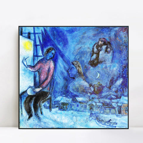 INVIN ART Framed Canvas Giclee Print Art Moon by Marc Chagall Wall Art Living Room Home Office Decorations