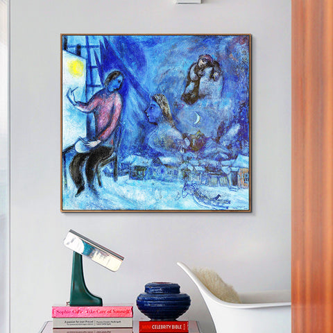 INVIN ART Framed Canvas Giclee Print Art Moon by Marc Chagall Wall Art Living Room Home Office Decorations