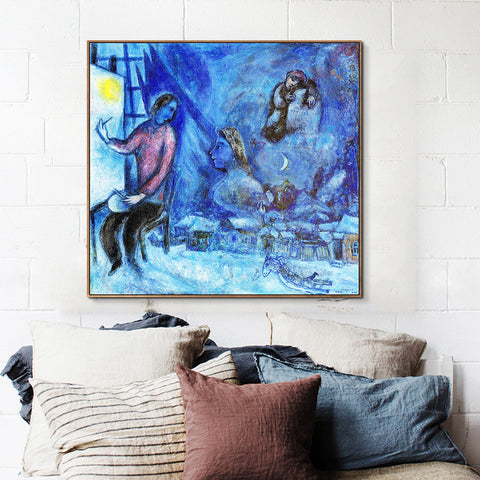 INVIN ART Framed Canvas Giclee Print Art Moon by Marc Chagall Wall Art Living Room Home Office Decorations