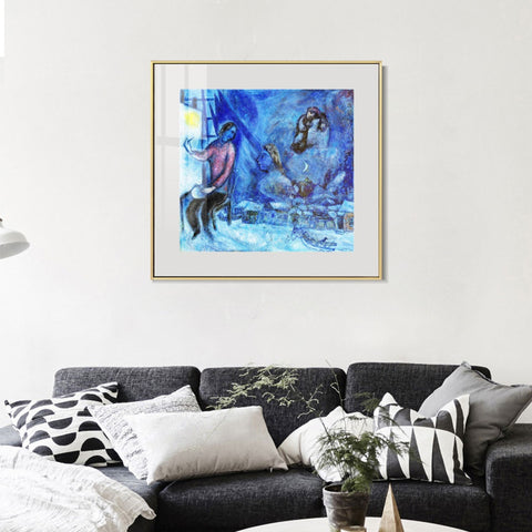 INVIN ART Mental Framed Canvas Giclee Print Art Moon by Marc Chagall Wall Art Living Room Home Office Decorations