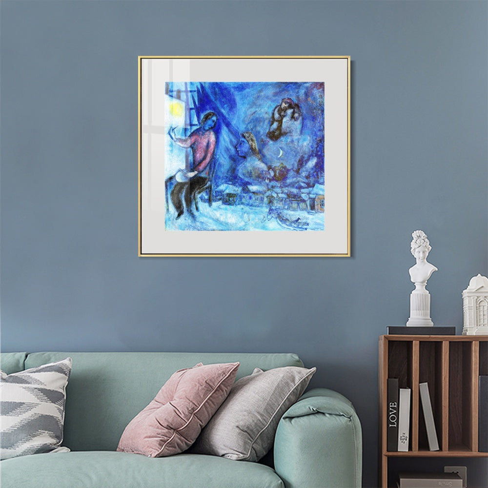 INVIN ART Mental Framed Canvas Giclee Print Art Moon by Marc Chagall Wall Art Living Room Home Office Decorations