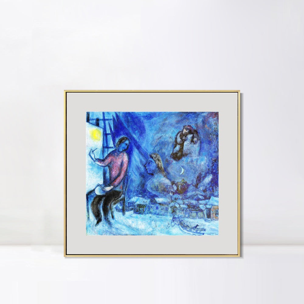 INVIN ART Mental Framed Canvas Giclee Print Art Moon by Marc Chagall Wall Art Living Room Home Office Decorations