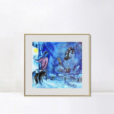INVIN ART Mental Framed Canvas Giclee Print Art Moon by Marc Chagall Wall Art Living Room Home Office Decorations