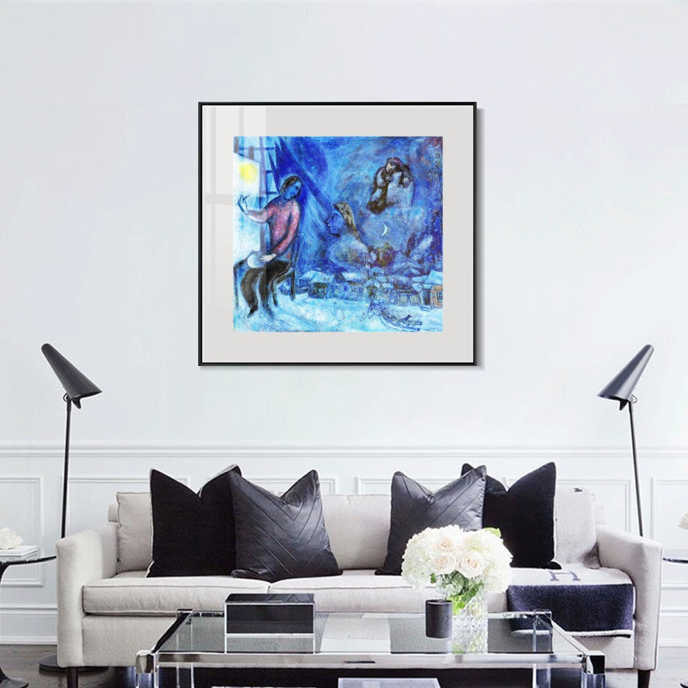 INVIN ART Mental Framed Canvas Giclee Print Art Moon by Marc Chagall Wall Art Living Room Home Office Decorations