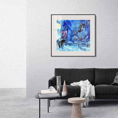 INVIN ART Mental Framed Canvas Giclee Print Art Moon by Marc Chagall Wall Art Living Room Home Office Decorations