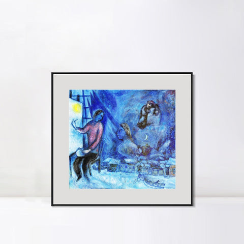 INVIN ART Mental Framed Canvas Giclee Print Art Moon by Marc Chagall Wall Art Living Room Home Office Decorations