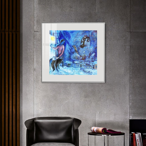 INVIN ART Mental Framed Canvas Giclee Print Art Moon by Marc Chagall Wall Art Living Room Home Office Decorations