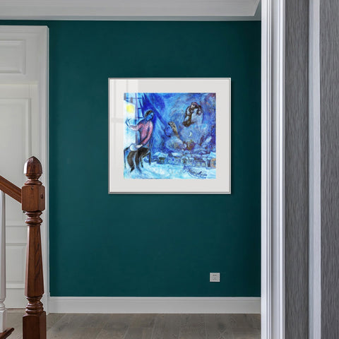 INVIN ART Mental Framed Canvas Giclee Print Art Moon by Marc Chagall Wall Art Living Room Home Office Decorations