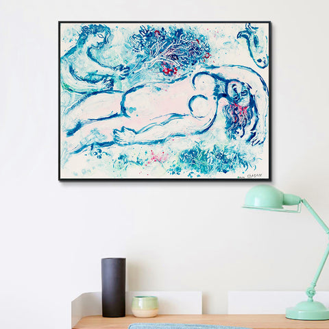 INVIN ART Framed Canvas Giclee Print Art Moon by Marc Chagall Wall Art Living Room Home Office Decorations