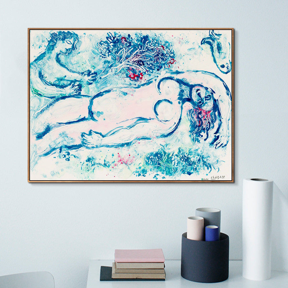 INVIN ART Framed Canvas Giclee Print Art Moon by Marc Chagall Wall Art Living Room Home Office Decorations