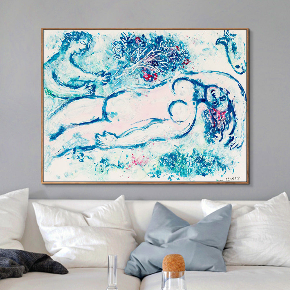 INVIN ART Framed Canvas Giclee Print Art Moon by Marc Chagall Wall Art Living Room Home Office Decorations