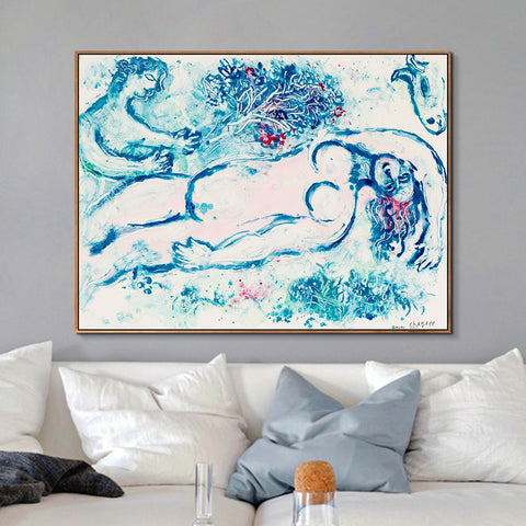 INVIN ART Framed Canvas Giclee Print Art Moon by Marc Chagall Wall Art Living Room Home Office Decorations