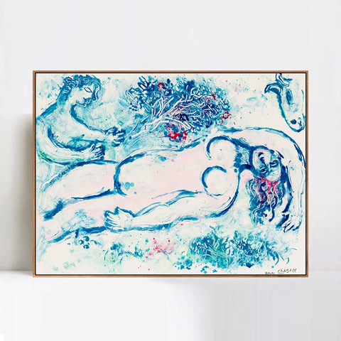 INVIN ART Framed Canvas Giclee Print Art Moon by Marc Chagall Wall Art Living Room Home Office Decorations