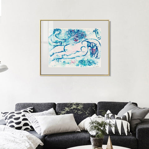 INVIN ART Mental Framed Canvas Giclee Print Art Naked man by Marc Chagall Wall Art Living Room Home Office Decorations