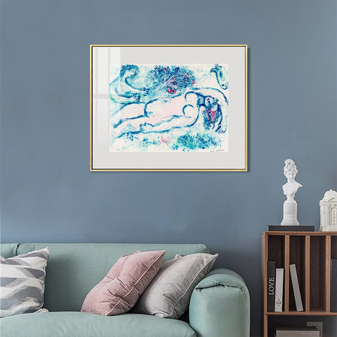 INVIN ART Mental Framed Canvas Giclee Print Art Naked man by Marc Chagall Wall Art Living Room Home Office Decorations