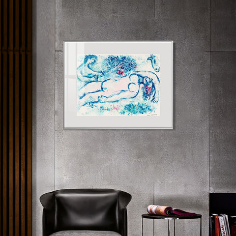 INVIN ART Mental Framed Canvas Giclee Print Art Naked man by Marc Chagall Wall Art Living Room Home Office Decorations