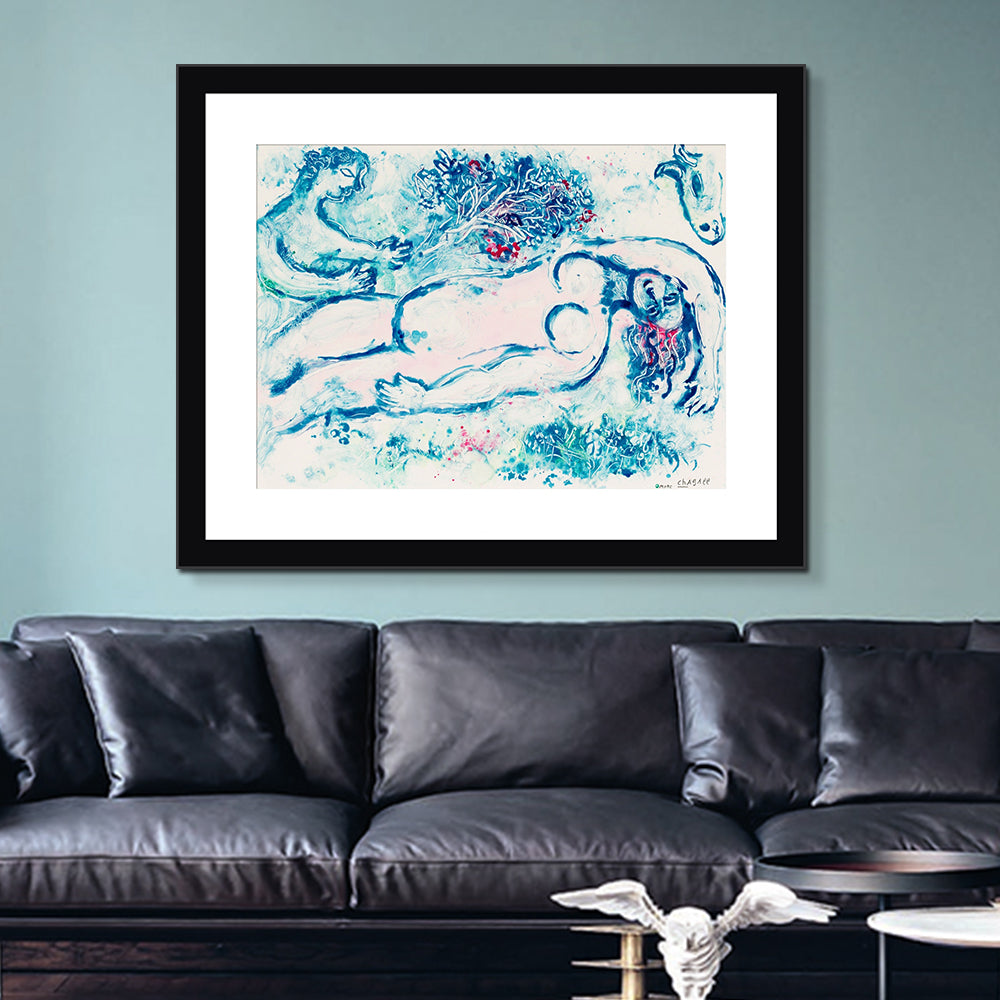 INVIN ART Framed Canvas Giclee Print Art Moon by Marc Chagall Wall Art Living Room Home Office Decorations