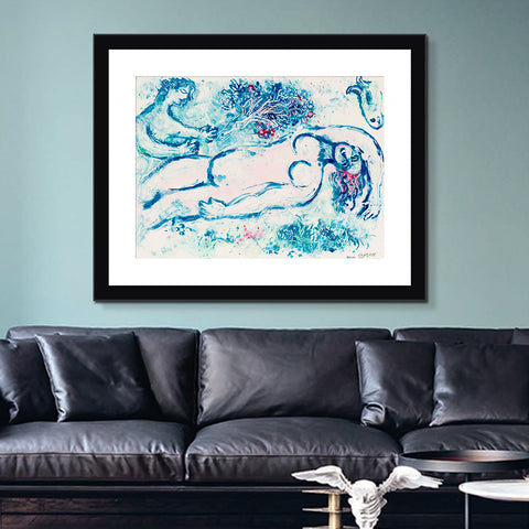 INVIN ART Framed Canvas Giclee Print Art Moon by Marc Chagall Wall Art Living Room Home Office Decorations
