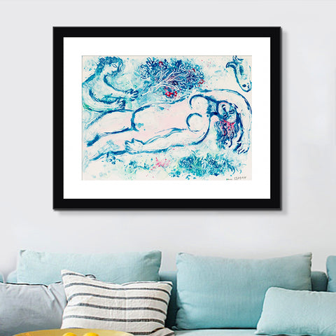 INVIN ART Framed Canvas Giclee Print Art Moon by Marc Chagall Wall Art Living Room Home Office Decorations