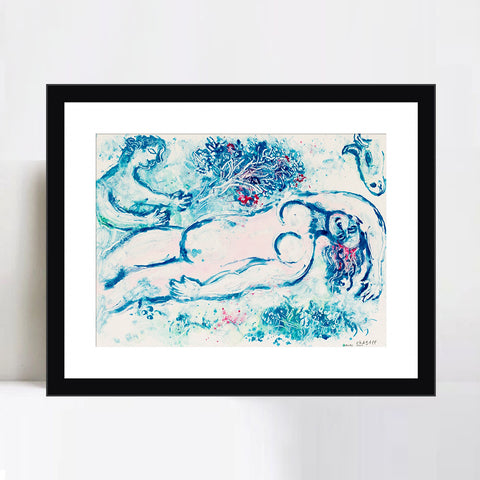 INVIN ART Framed Canvas Giclee Print Art Moon by Marc Chagall Wall Art Living Room Home Office Decorations