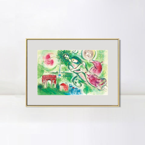 INVIN ART Mental Framed Canvas Giclee Print Art Romeo and juliette by Marc Chagall Wall Art Living Room Home Office Decorations