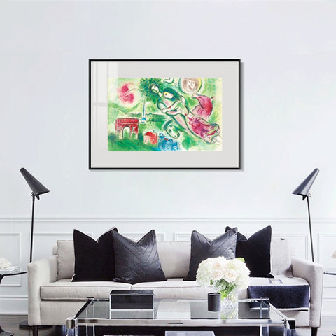INVIN ART Mental Framed Canvas Giclee Print Art Romeo and juliette by Marc Chagall Wall Art Living Room Home Office Decorations