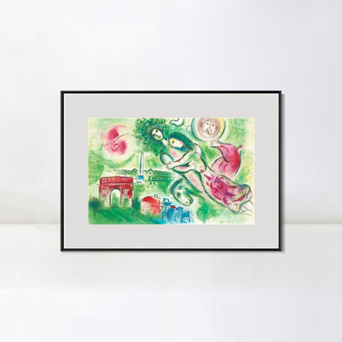 INVIN ART Mental Framed Canvas Giclee Print Art Romeo and juliette by Marc Chagall Wall Art Living Room Home Office Decorations