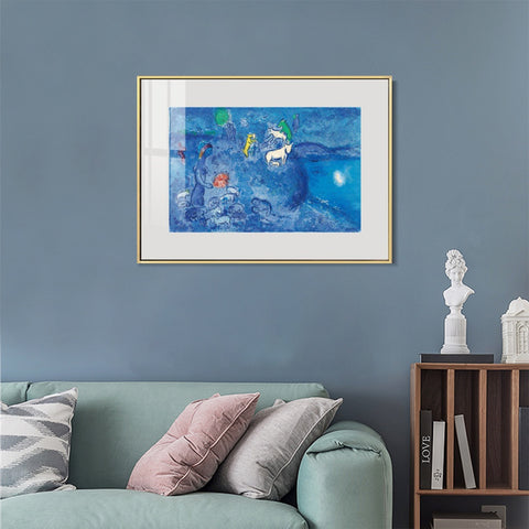 INVIN ART Mental Framed Canvas Giclee Print Art River by Marc Chagall Wall Art Living Room Home Office Decorations