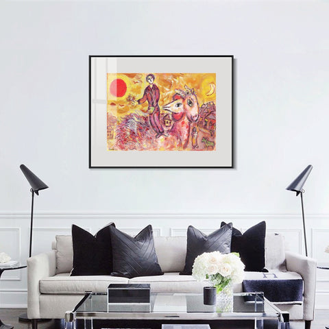 INVIN ART Mental Framed Canvas Giclee Print Art Sunshine by Marc Chagall Wall Art Living Room Home Office Decorations
