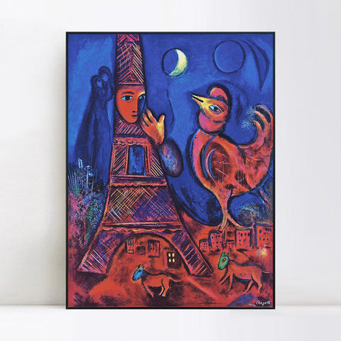 INVIN ART Framed Canvas Giclee Print Art Tower by Marc Chagall Wall Art Living Room Home Office Decorations
