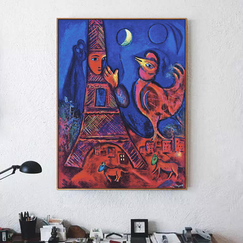 INVIN ART Framed Canvas Giclee Print Art Tower by Marc Chagall Wall Art Living Room Home Office Decorations