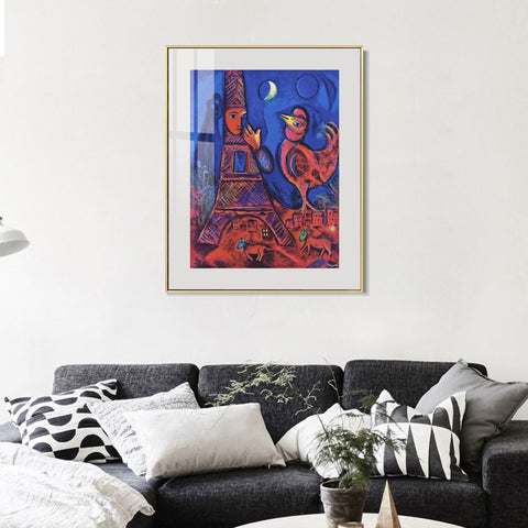 INVIN ART Mental Framed Canvas Giclee Print Art Tower by Marc Chagall Wall Art Living Room Home Office Decorations