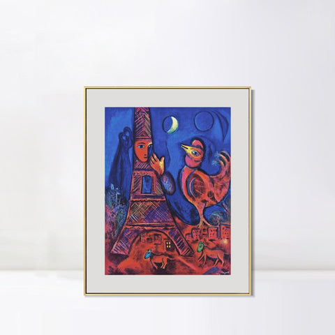 INVIN ART Mental Framed Canvas Giclee Print Art Tower by Marc Chagall Wall Art Living Room Home Office Decorations