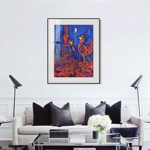 INVIN ART Mental Framed Canvas Giclee Print Art Tower by Marc Chagall Wall Art Living Room Home Office Decorations