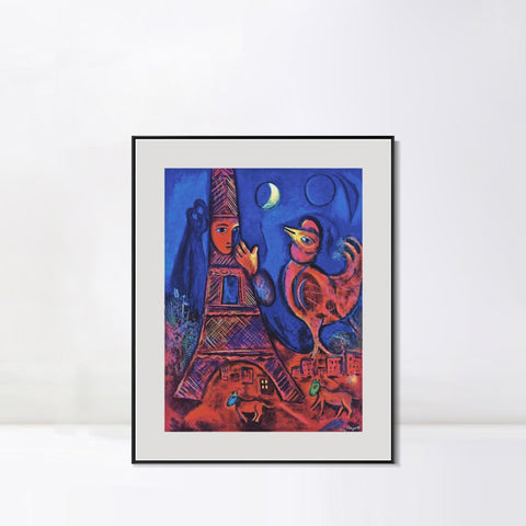 INVIN ART Mental Framed Canvas Giclee Print Art Tower by Marc Chagall Wall Art Living Room Home Office Decorations