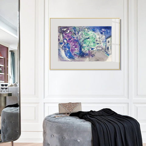 INVIN ART Mental Framed Canvas Giclee Print Art Tree and bird by Marc Chagall Wall Art Living Room Home Office Decorations