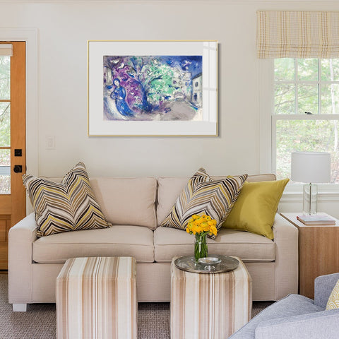 INVIN ART Mental Framed Canvas Giclee Print Art Tree and bird by Marc Chagall Wall Art Living Room Home Office Decorations