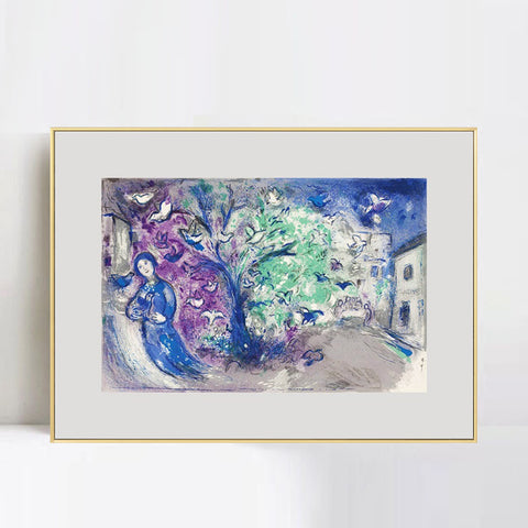 INVIN ART Mental Framed Canvas Giclee Print Art Tree and bird by Marc Chagall Wall Art Living Room Home Office Decorations