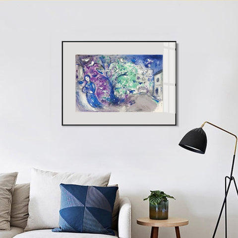 INVIN ART Mental Framed Canvas Giclee Print Art Tree and bird by Marc Chagall Wall Art Living Room Home Office Decorations