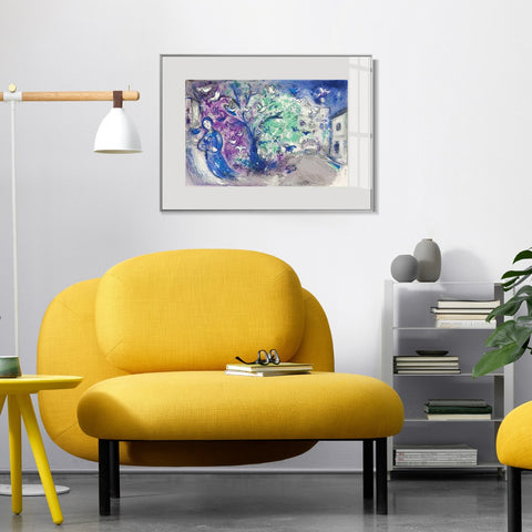 INVIN ART Mental Framed Canvas Giclee Print Art Tree and bird by Marc Chagall Wall Art Living Room Home Office Decorations