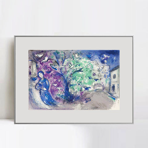 INVIN ART Mental Framed Canvas Giclee Print Art Tree and bird by Marc Chagall Wall Art Living Room Home Office Decorations