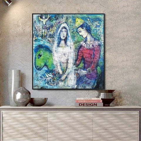 INVIN ART Framed Canvas Giclee Print Art Wedding Party by Marc Chagall Wall Art Living Room Home Office Decorations
