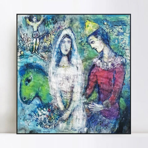 INVIN ART Framed Canvas Giclee Print Art Wedding Party by Marc Chagall Wall Art Living Room Home Office Decorations