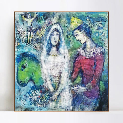 INVIN ART Framed Canvas Giclee Print Art Wedding Party by Marc Chagall Wall Art Living Room Home Office Decorations